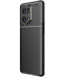 Oppo Find X5 Hoesje Siliconen Carbon TPU Back Cover Zwart