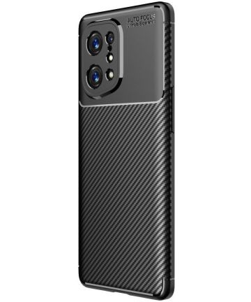 Oppo Find X5 Hoesje Siliconen Carbon TPU Back Cover Zwart Hoesjes