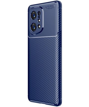 Oppo Find X5 Hoesje Siliconen Carbon TPU Back Cover Blauw Hoesjes