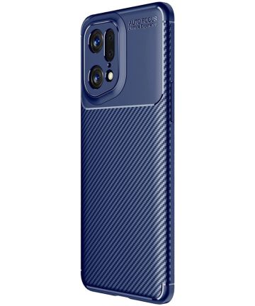 Oppo Find X5 Pro Hoesje Siliconen Carbon TPU Back Cover Blauw Hoesjes