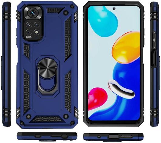 Xiaomi Redmi Note 11 / 11S Hoesje Hybride Kickstand Back Cover Blauw afbeelding 9