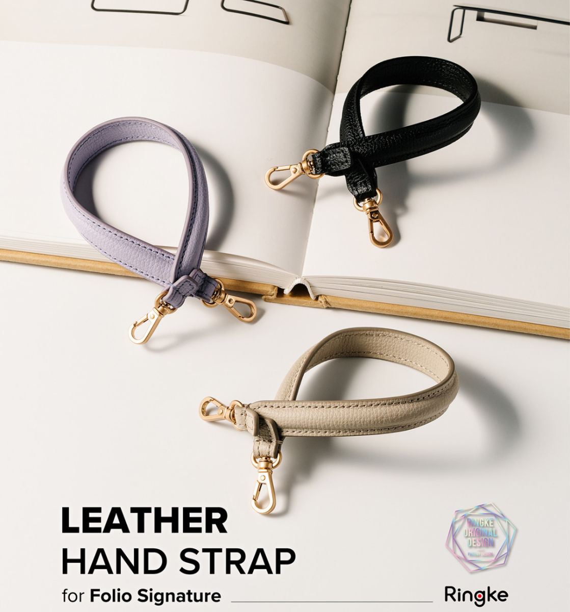 Ringke Leather Hand Strap voor Z Flip 3/Z Fold 3 Folio Signature Zwart afbeelding 3