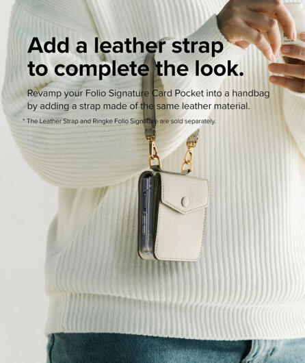 Ringke Folio Signature Leather Hand Strap Lederen Telefoonkoord Beige afbeelding 2