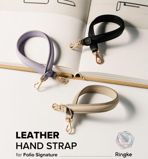 Ringke Folio Signature Leather Hand Strap Lederen Telefoonkoord Beige afbeelding 3