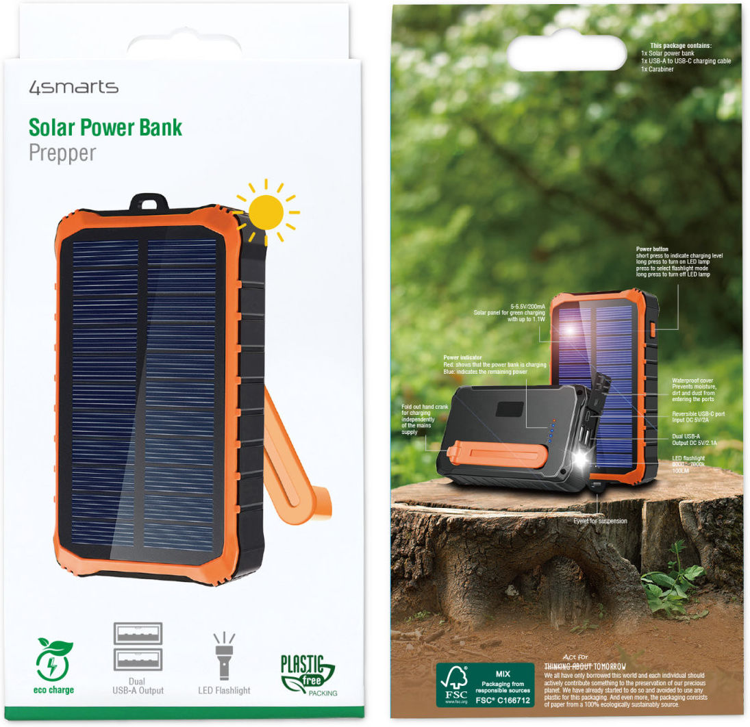 4smarts Zonnepaneel Powerbank met Handdynamo 12.000 mAh en Zaklamp afbeelding 10