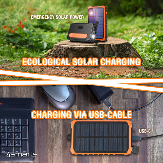 4smarts Zonnepaneel Powerbank met Handdynamo 12.000 mAh en Zaklamp afbeelding 4