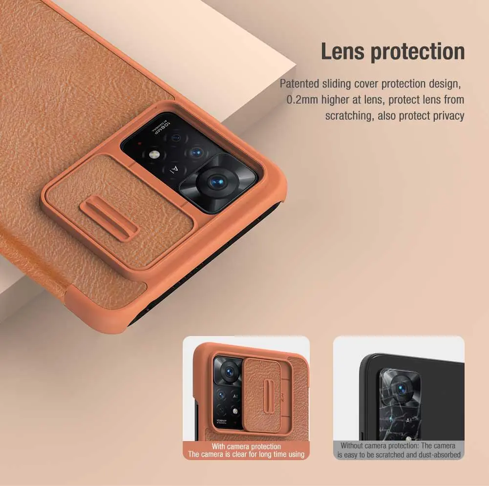 Nillkin Qin Pro Xiaomi Redmi Note 11 Pro Hoesje Camera Slider Bruin afbeelding 8