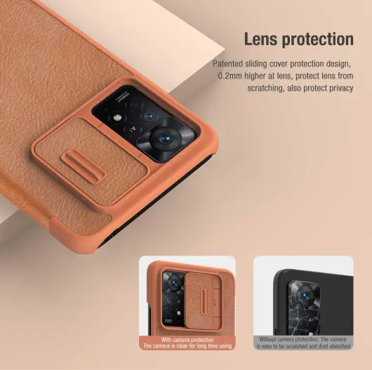 Nillkin Qin Pro Xiaomi Redmi Note 11 Pro Hoesje Camera Slider Bruin afbeelding 8