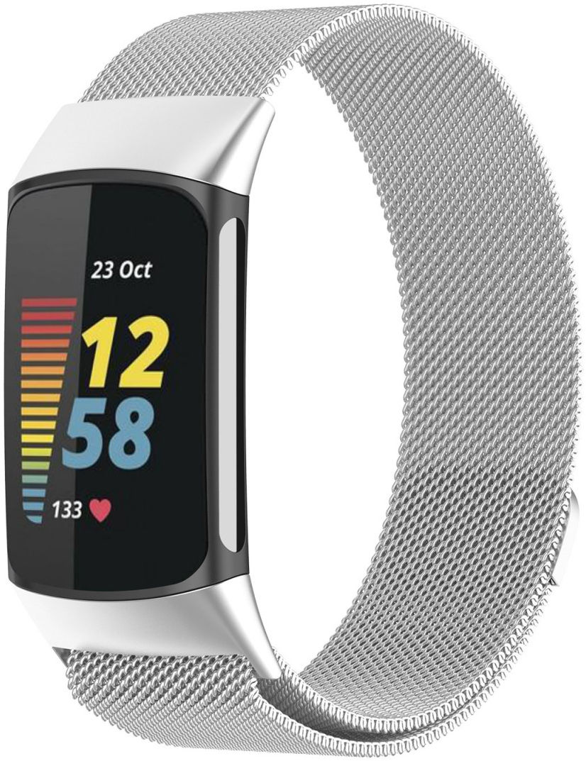 Fitbit Charge 5 Bandje Milanese Staal met Magneetsluiting Zilver afbeelding 1