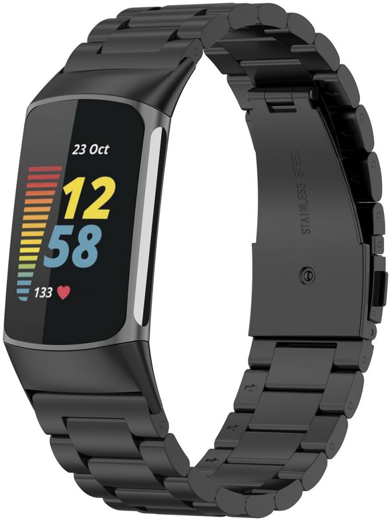 Fitbit Charge 5 Bandje Roestvrij Staal met Schakels Zwart afbeelding 1