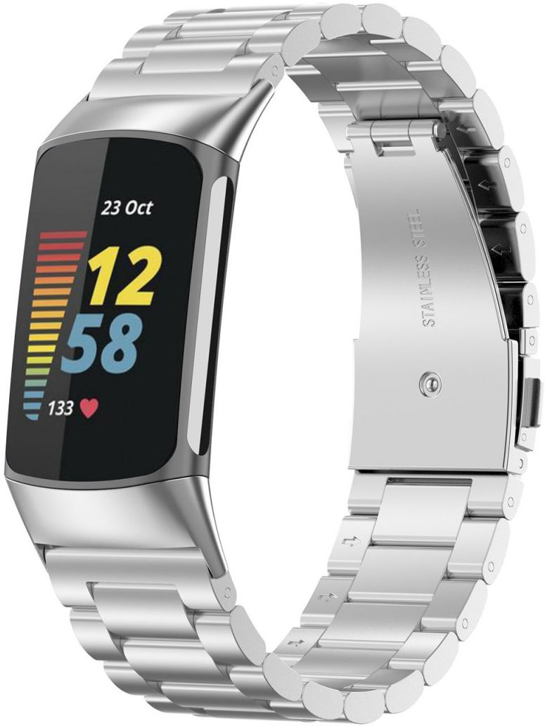 Fitbit Charge 5 / Charge 6 Bandje Roestvrij Staal met Schakels Zilver afbeelding 1