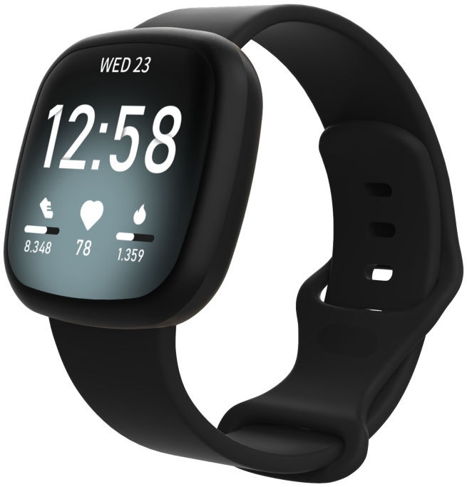 Fitbit Versa 3 / Sense Bandje - Siliconen met Drukknoop Sluiting - Zwart afbeelding 1
