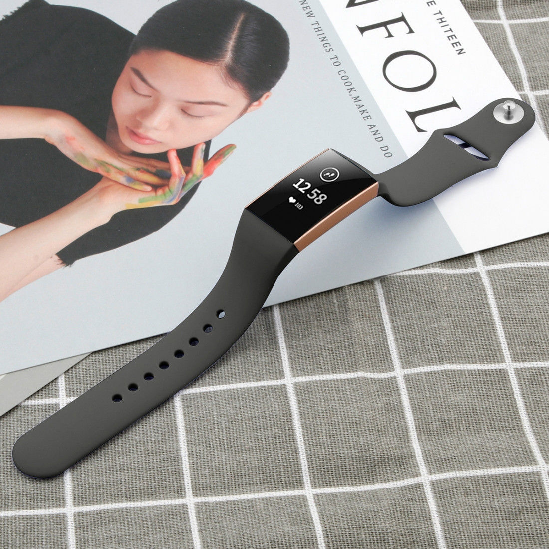 Fitbit Charge 4 / Charge 3 Bandje Siliconen Drukknoop Sluiting Zwart afbeelding 5