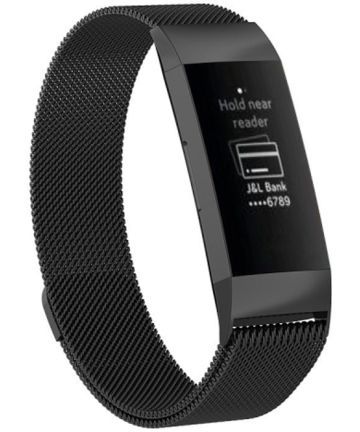 Fitbit Charge 4 / Charge 3 Bandje Milanese Staal Magnetisch Zwart Bandjes