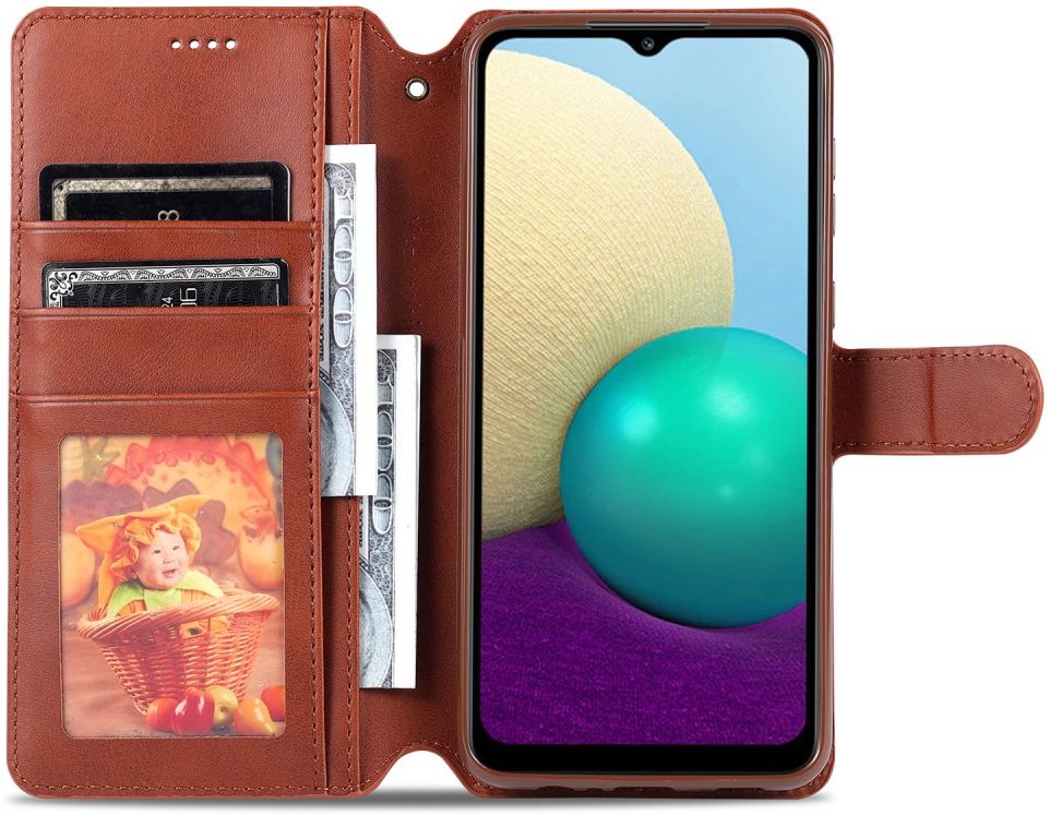 AZNS Samsung Galaxy M02 Hoesje Wallet Book Case Kunstleer Bruin afbeelding 3