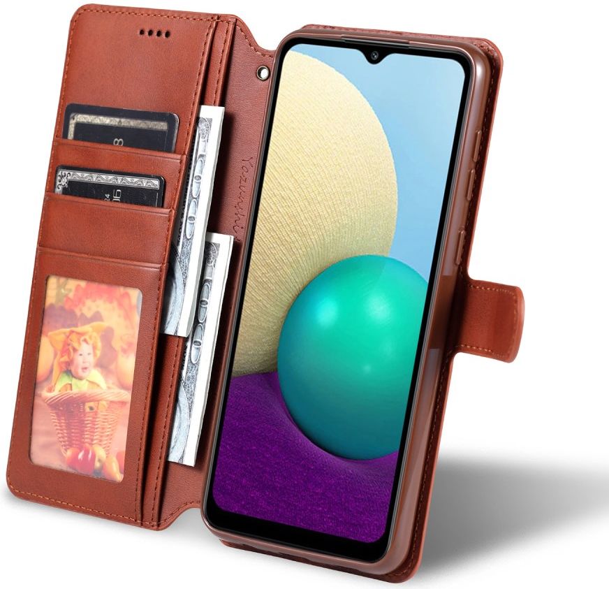 AZNS Samsung Galaxy M02 Hoesje Wallet Book Case Kunstleer Bruin afbeelding 12