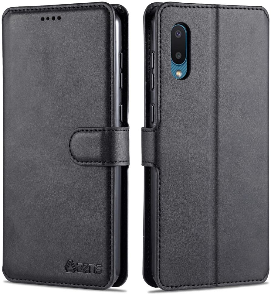 AZNS Samsung Galaxy M02 Hoesje Wallet Book Case Kunstleer Zwart afbeelding 2