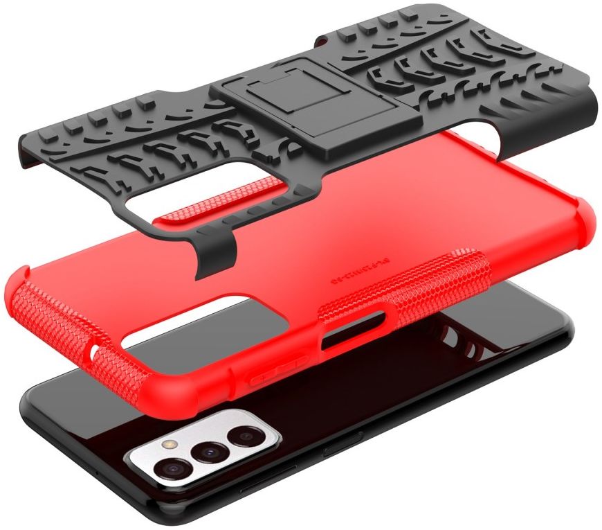 Samsung Galaxy M23 Hoesje Hybride Back Cover met Kickstand Rood afbeelding 4