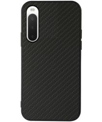 Sony Xperia 10 IV Hoesje Carbon Fiber Back Cover Zwart