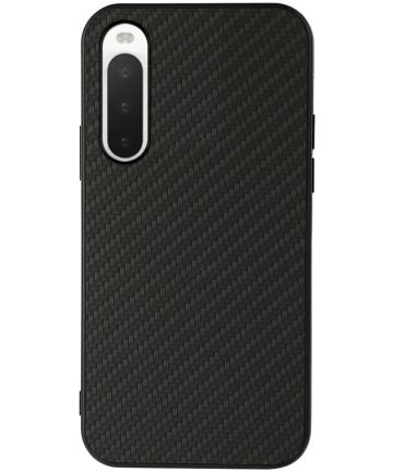 Sony Xperia 10 IV Hoesje Carbon Fiber Back Cover Zwart Hoesjes