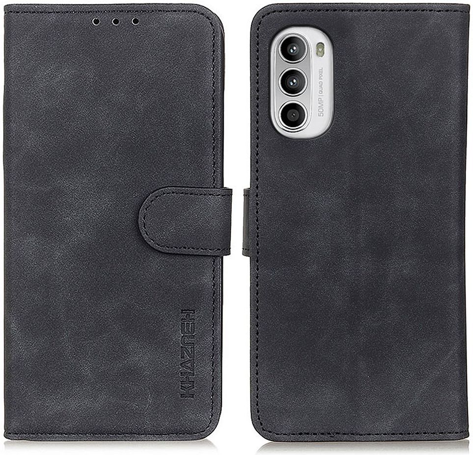 KHAZNEH Motorola Moto G52 Hoesje Retro Wallet Book Case Zwart afbeelding 4