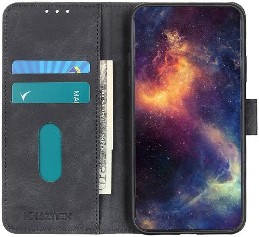 KHAZNEH Motorola Moto G52 Hoesje Retro Wallet Book Case Zwart afbeelding 1