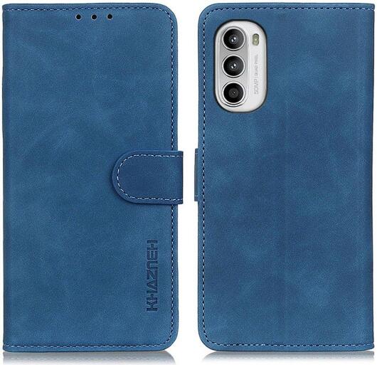 KHAZNEH Motorola Moto G52 Hoesje Retro Wallet Book Case Blauw afbeelding 4