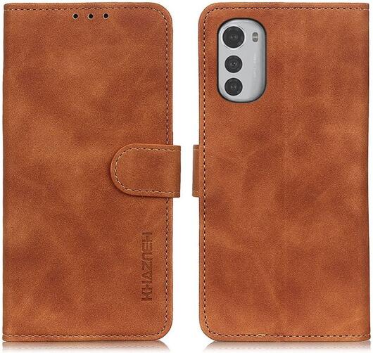 KHAZNEH Motorola Moto E32 Hoesje Retro Wallet Book Case Bruin afbeelding 2