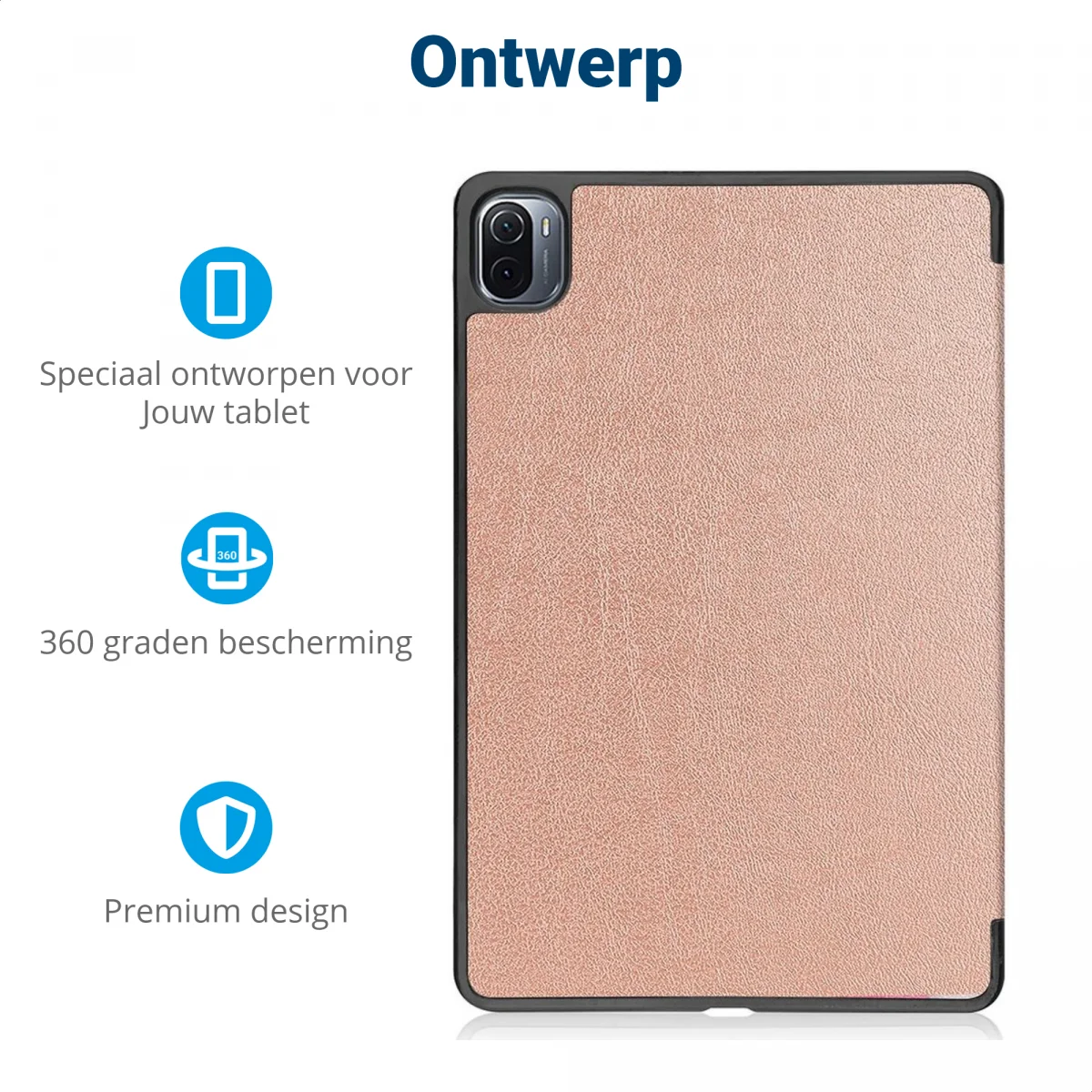 Xiaomi Pad 5 Hoes Tri-Fold Book Case met Sleep/Wake Roze Goud afbeelding 3