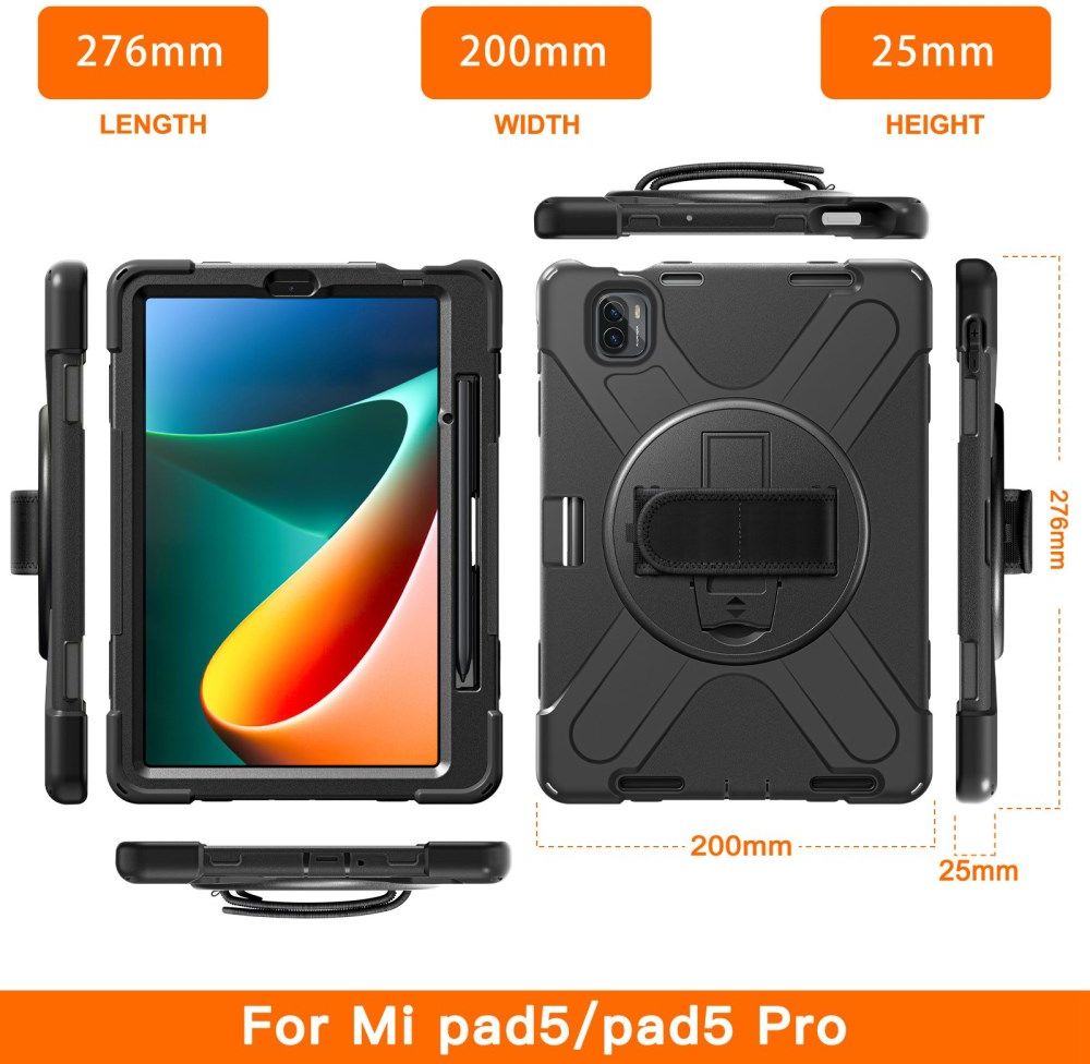 Xiaomi Pad 5 Hoes 360 Graden Kickstand Back Cover met Handstrap Zwart afbeelding 12
