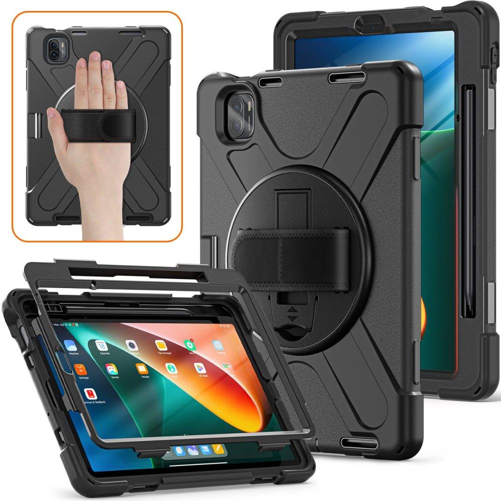 Xiaomi Pad 5 Hoes 360 Graden Kickstand Back Cover met Handstrap Zwart afbeelding 2