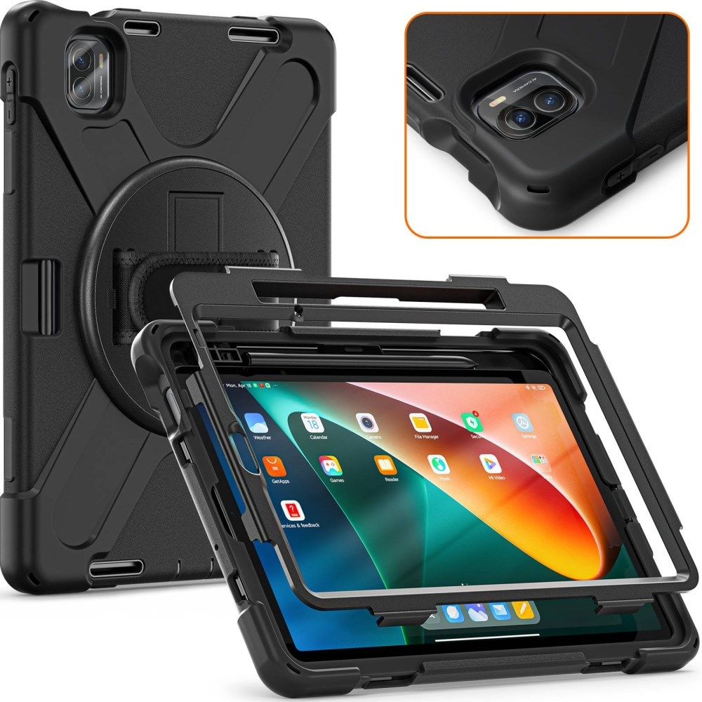 Xiaomi Pad 5 Hoes 360 Graden Kickstand Back Cover met Handstrap Zwart afbeelding 3
