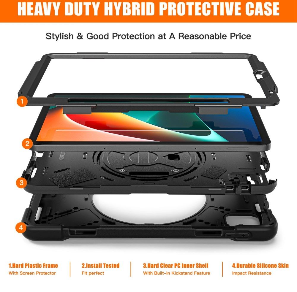 Xiaomi Pad 5 Hoes 360 Graden Kickstand Back Cover met Handstrap Zwart afbeelding 4