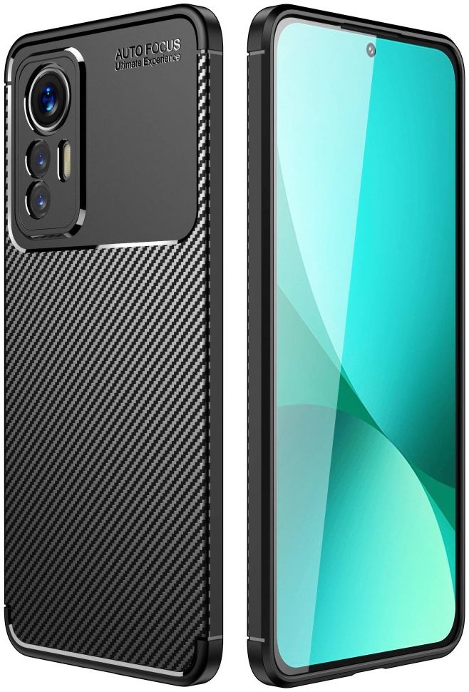 Xiaomi 12 Lite Hoesje Siliconen Carbon TPU Back Cover Zwart afbeelding 1