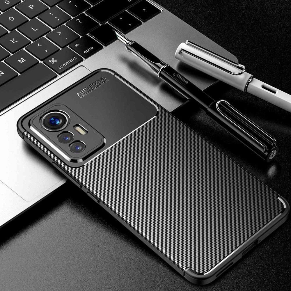 Xiaomi 12 Lite Hoesje Siliconen Carbon TPU Back Cover Zwart afbeelding 5