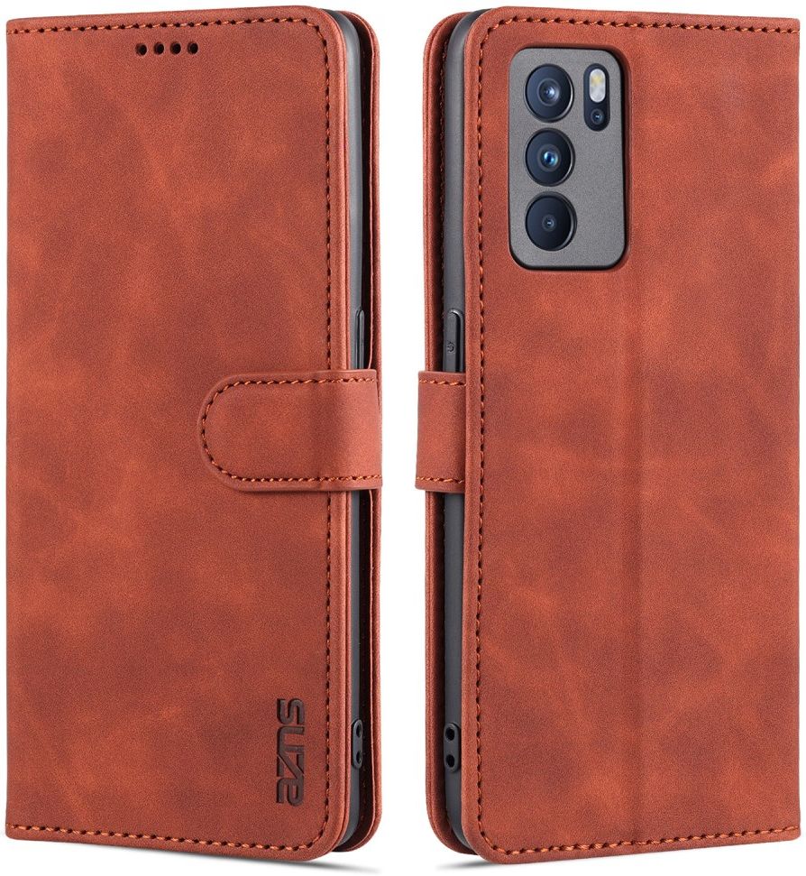 AZNS Oppo Reno 6 5G Hoesje Portemonnee Book Case Kunstleer Bruin afbeelding 2