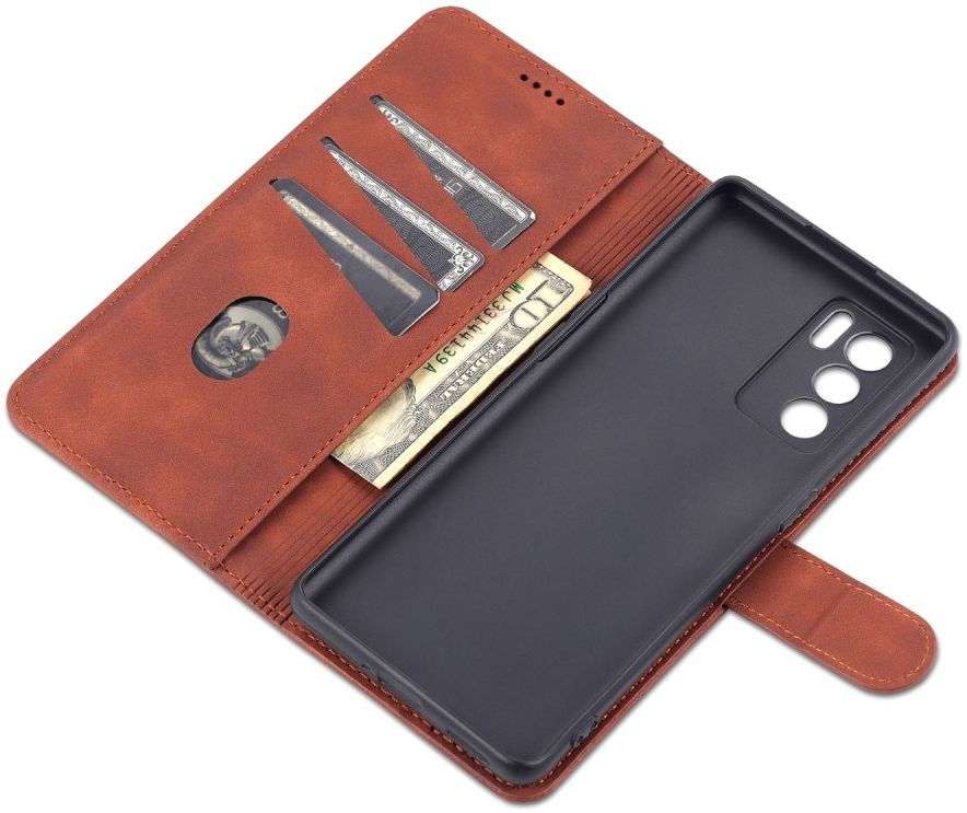 AZNS Oppo Reno 6 5G Hoesje Portemonnee Book Case Kunstleer Bruin afbeelding 4