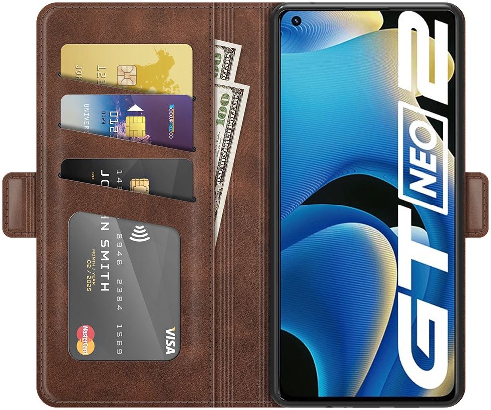 Realme GT 2 Hoesje Portemonnee Book Case Kunstleer Bruin afbeelding 1