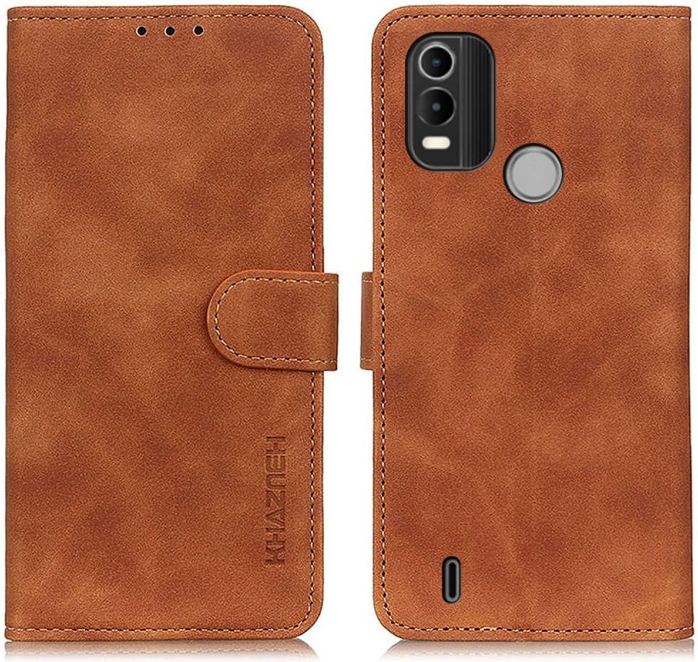 KHAZNEH Nokia C21 Plus Hoesje Retro Wallet Book Case Bruin afbeelding 4