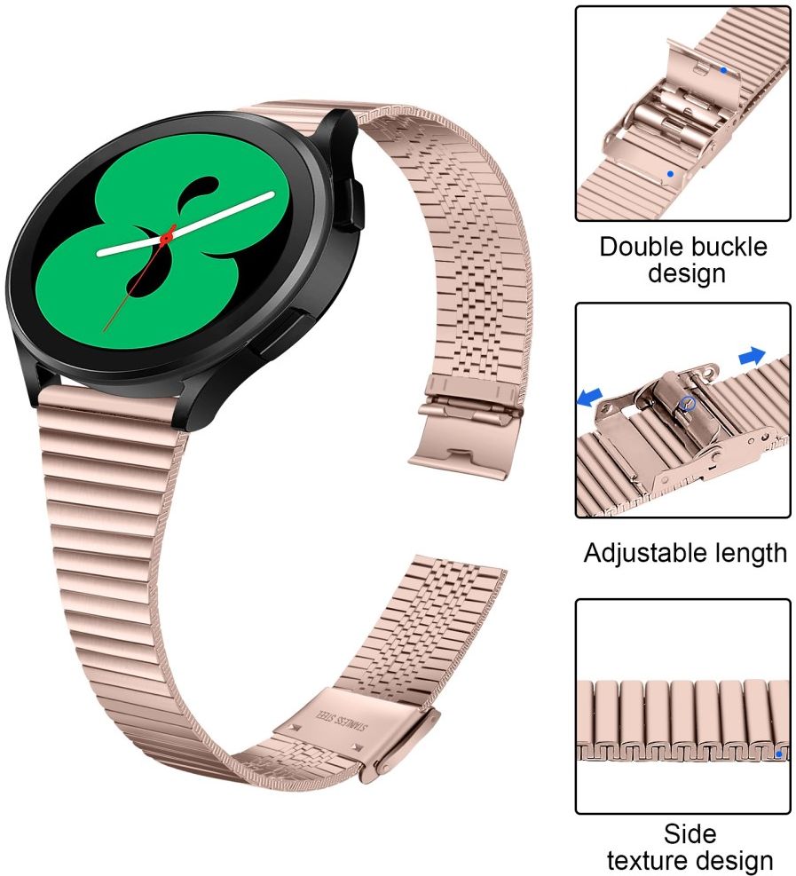 Universeel Smartwatch 22MM Bandje - Metaal - met Dubbele Gesp - Roze Goud afbeelding 4