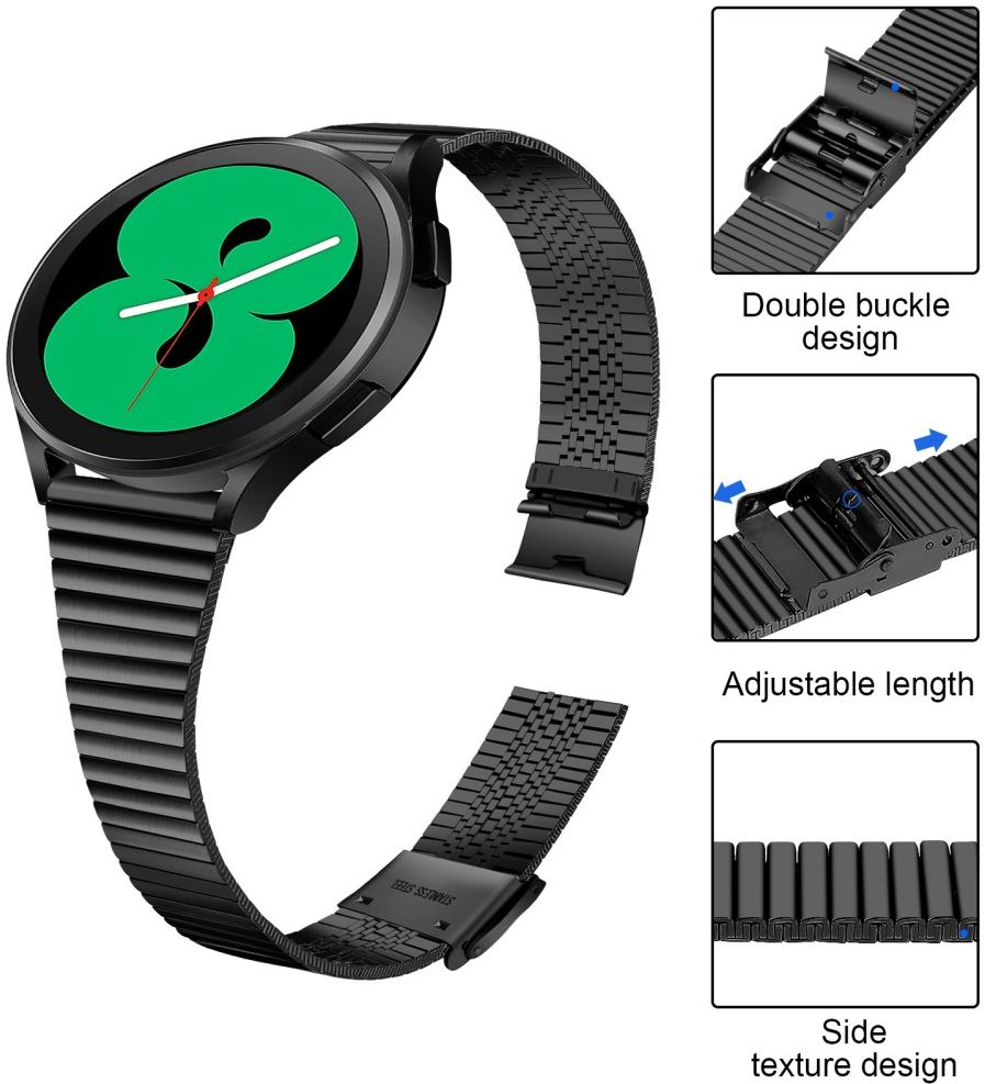 Universeel Smartwatch 20MM Bandje - Metaal - met Dubbele Gesp - Zwart afbeelding 4