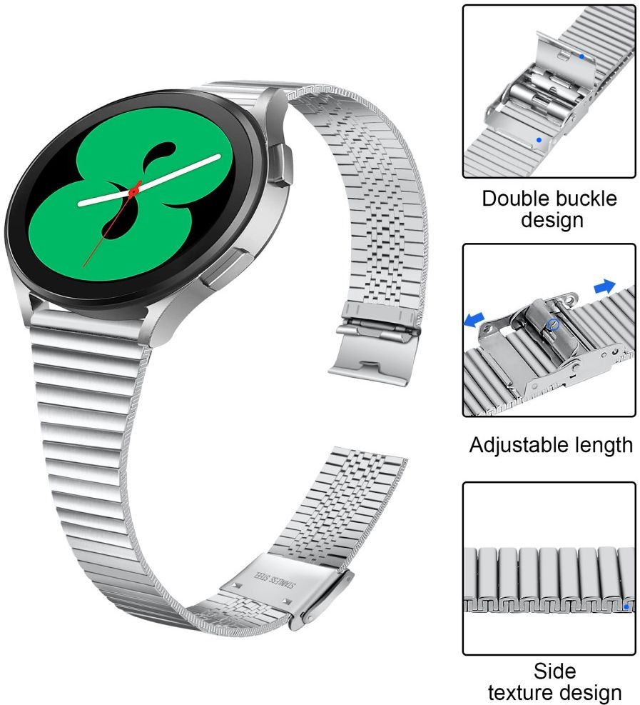 Universeel Smartwatch 20MM Bandje - Metaal - met Dubbele Gesp - Zilver afbeelding 4