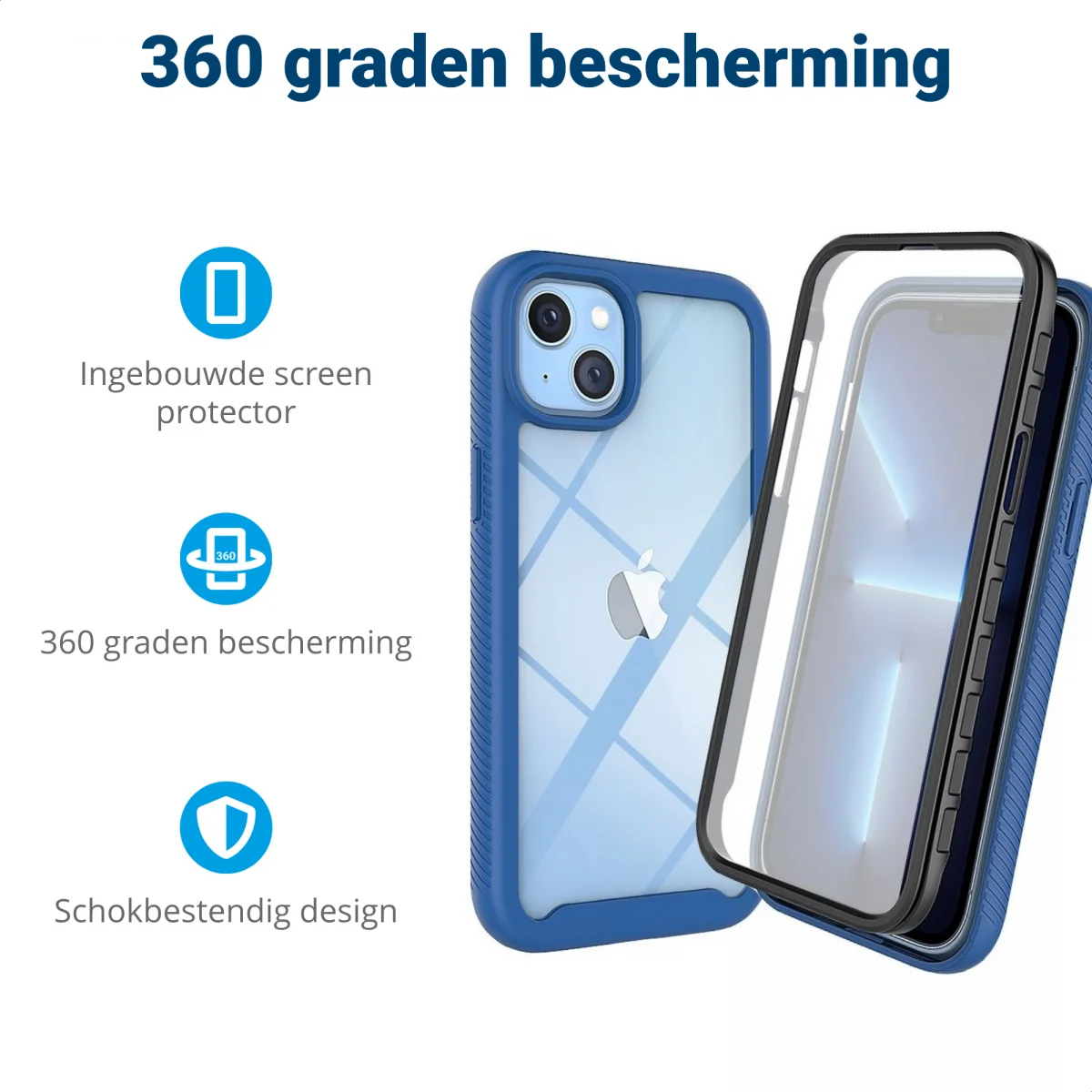 Apple iPhone 14 Plus Hoesje Full Protect 360° Cover Hybride Blauw afbeelding 2