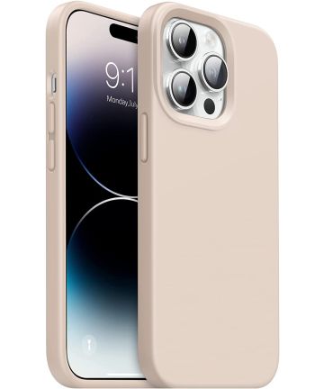 Apple iPhone 14 Pro Hoesje Siliconen Back Cover Roze Hoesjes