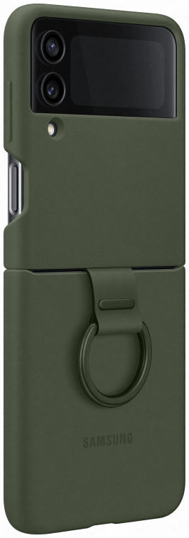 Origineel Samsung Galaxy Z Flip 4 Hoesje Silicone Cover met Ring Khaki afbeelding 1