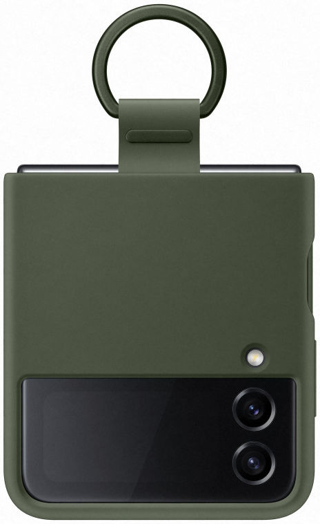 Origineel Samsung Galaxy Z Flip 4 Hoesje Silicone Cover met Ring Khaki afbeelding 3