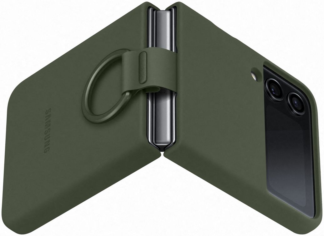 Origineel Samsung Galaxy Z Flip 4 Hoesje Silicone Cover met Ring Khaki afbeelding 4