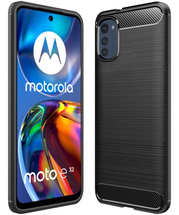 Motorola Moto E32 Hoesje Geborsteld TPU Flexibele Back Cover Zwart Hoesjes