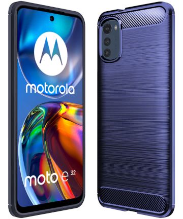 Motorola Moto E32 Hoesje Geborsteld TPU Flexibele Back Cover Blauw Hoesjes