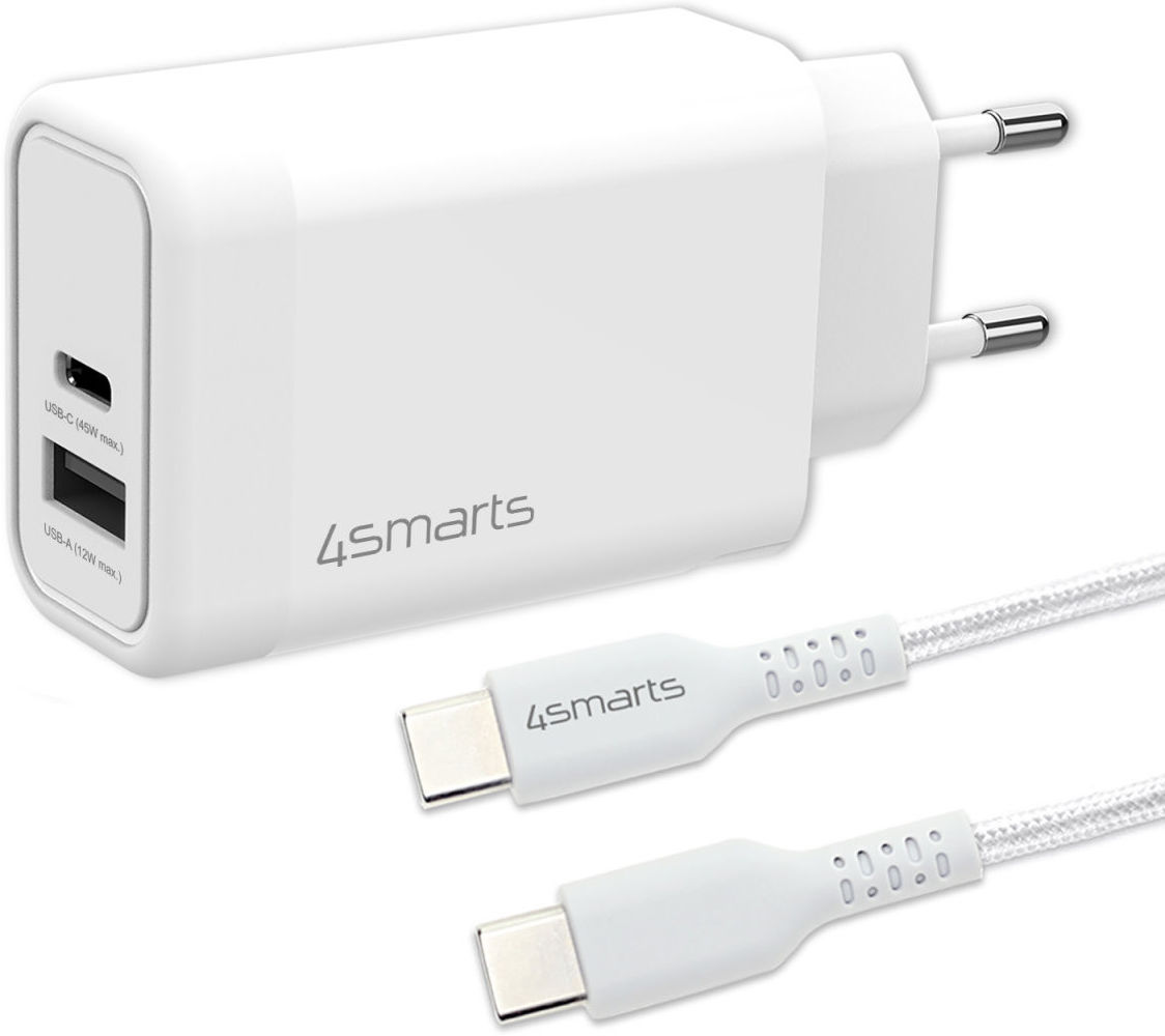 4smarts VoltPlug 45W GaN USB/USB-C Snellader met USB-C Kabel 1.8M Wit afbeelding 1